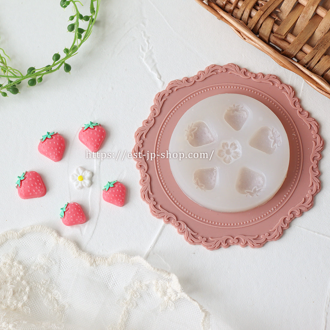 One-sided strawberry with flowers